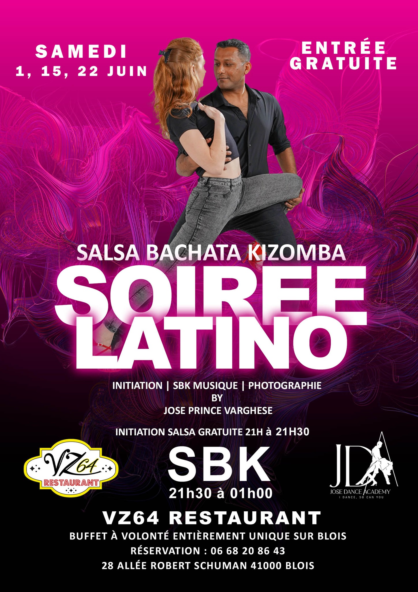 Soirée Latino Initiation salsa gratuite SBK music VZ64 Restaurant José Prince Varghese