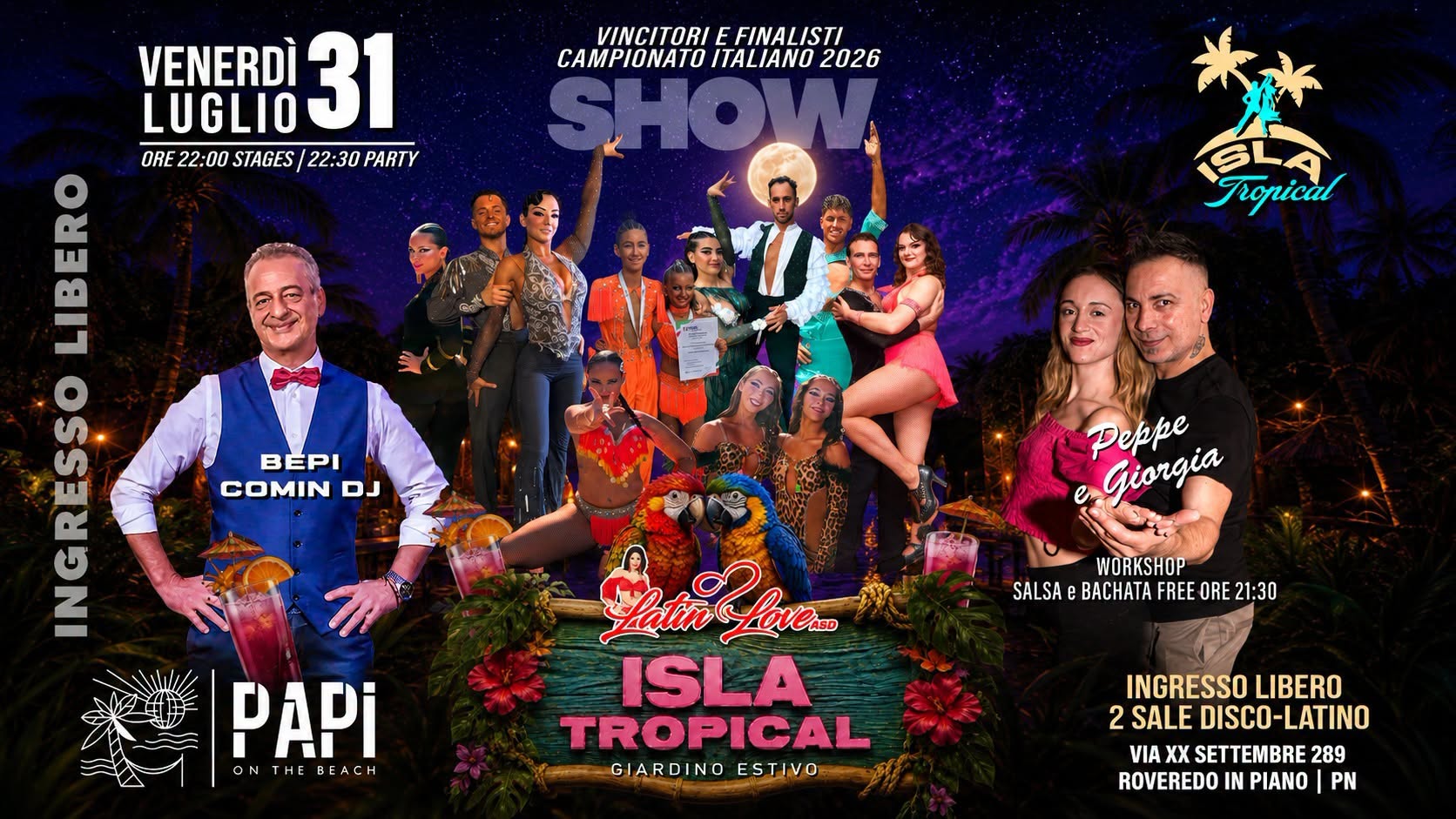 Venerdi latino Giardino Estivo 📍 𝗣𝗮𝗽𝗶 𝗢𝗻 𝗧𝗵𝗲 𝗕𝗲𝗮𝗰𝗵