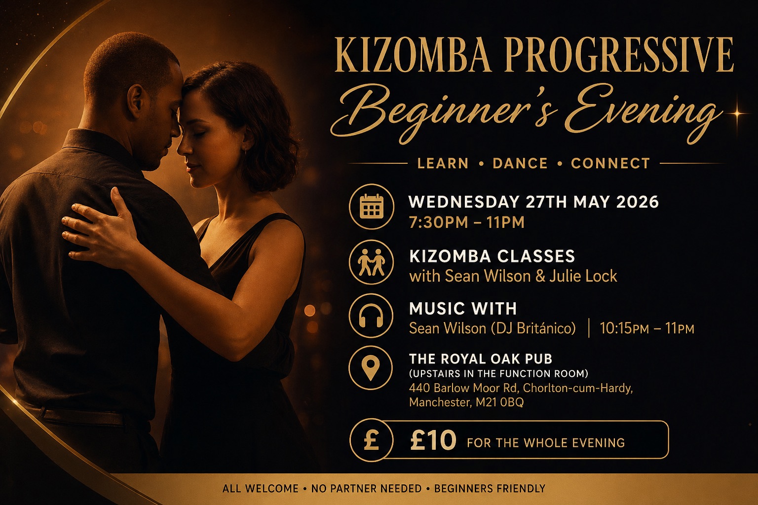 Kizomba Progressive Beginners Evening with Sean Wilson & Julie Lock at The Royal Oak Pub Manchester