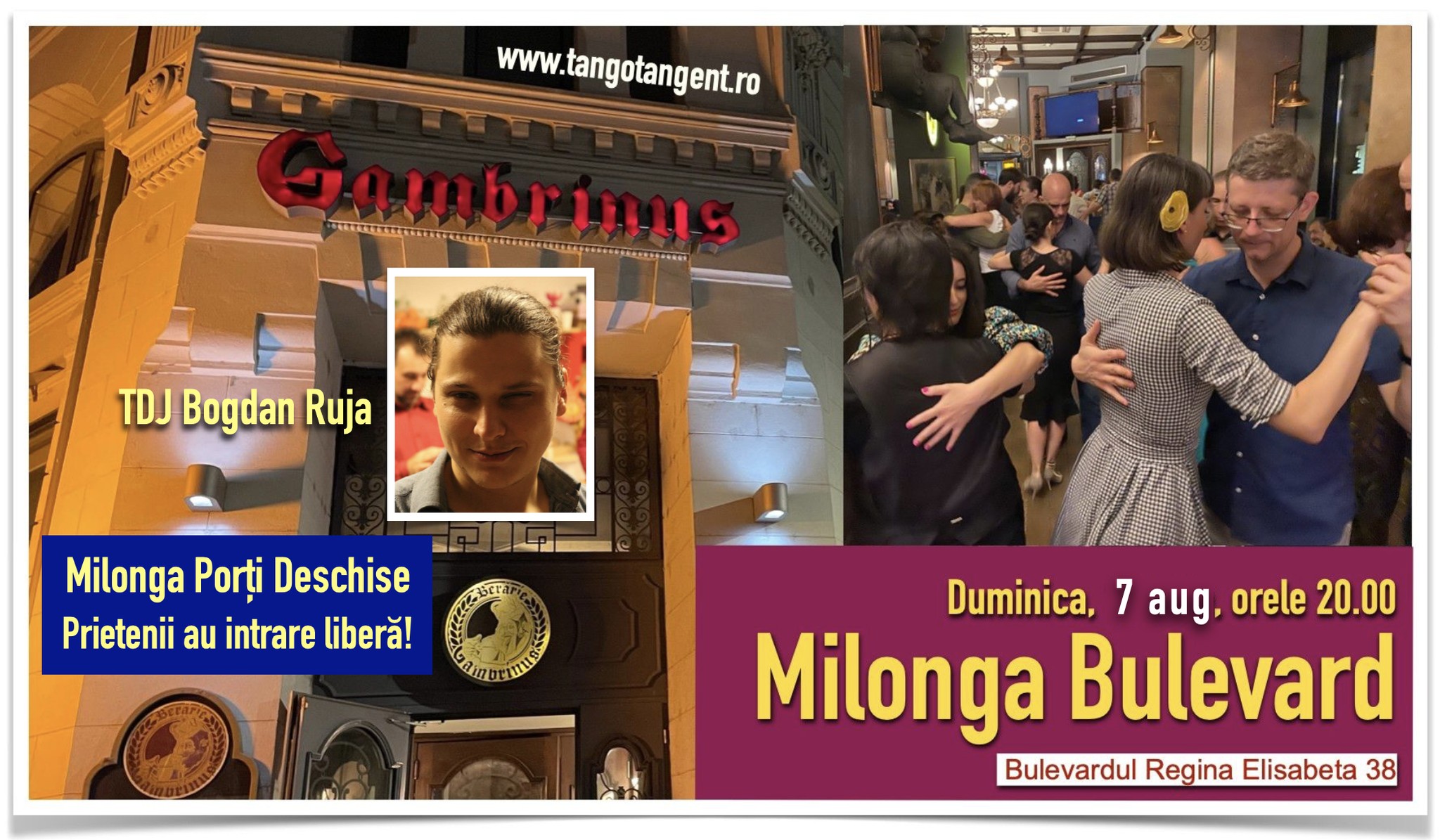 Milonga Bulevard la Gambrinus, duminica 7 august cu DJ Bogdan Ruja
