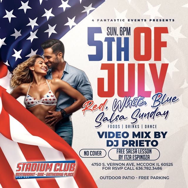 Red, White & Blue Salsa Sunday @ The Stadium Club 4th of July After Party β¨