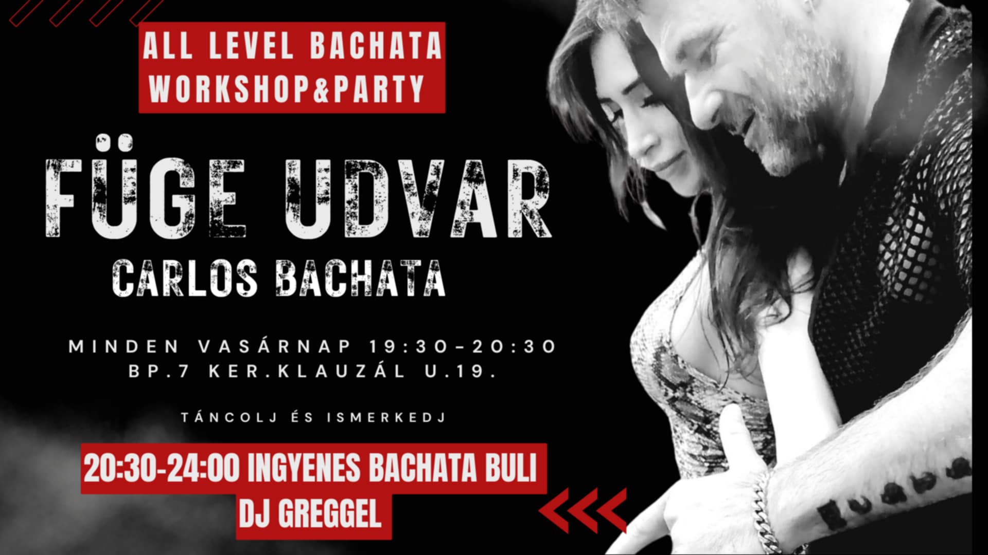 Vasárnap pre-party all-level bachata workshop Carlossal a Füge Udvarban