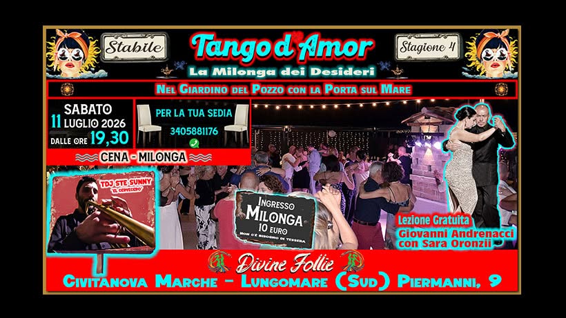 Tango D'Amor💖Tj Ste Sunny. La Milonga nel Giardino a 2 passi dal mare di Civitanova Marche⛱