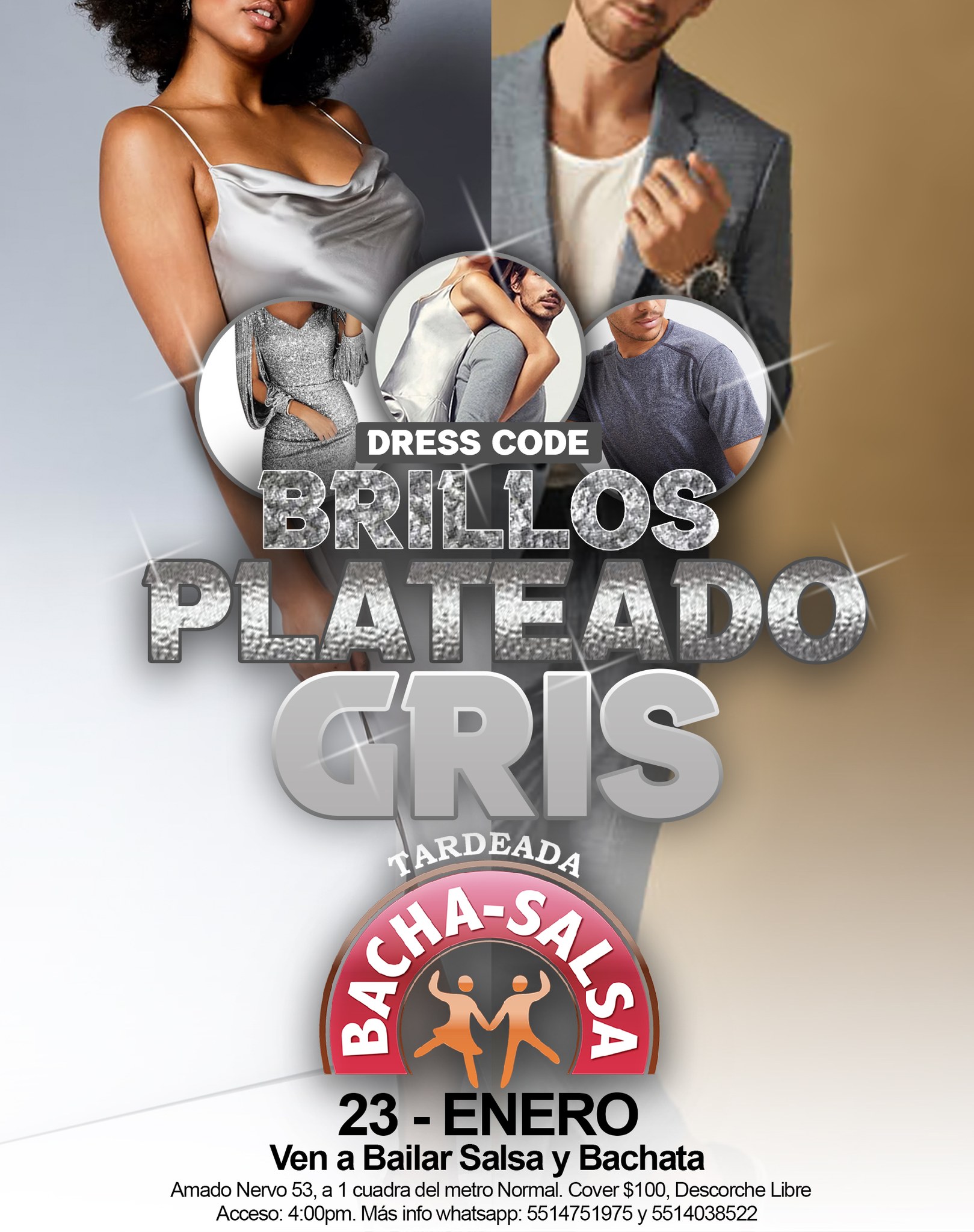 Tardeada Bacha-Salsa BRILLOS-PLATA-GRIS