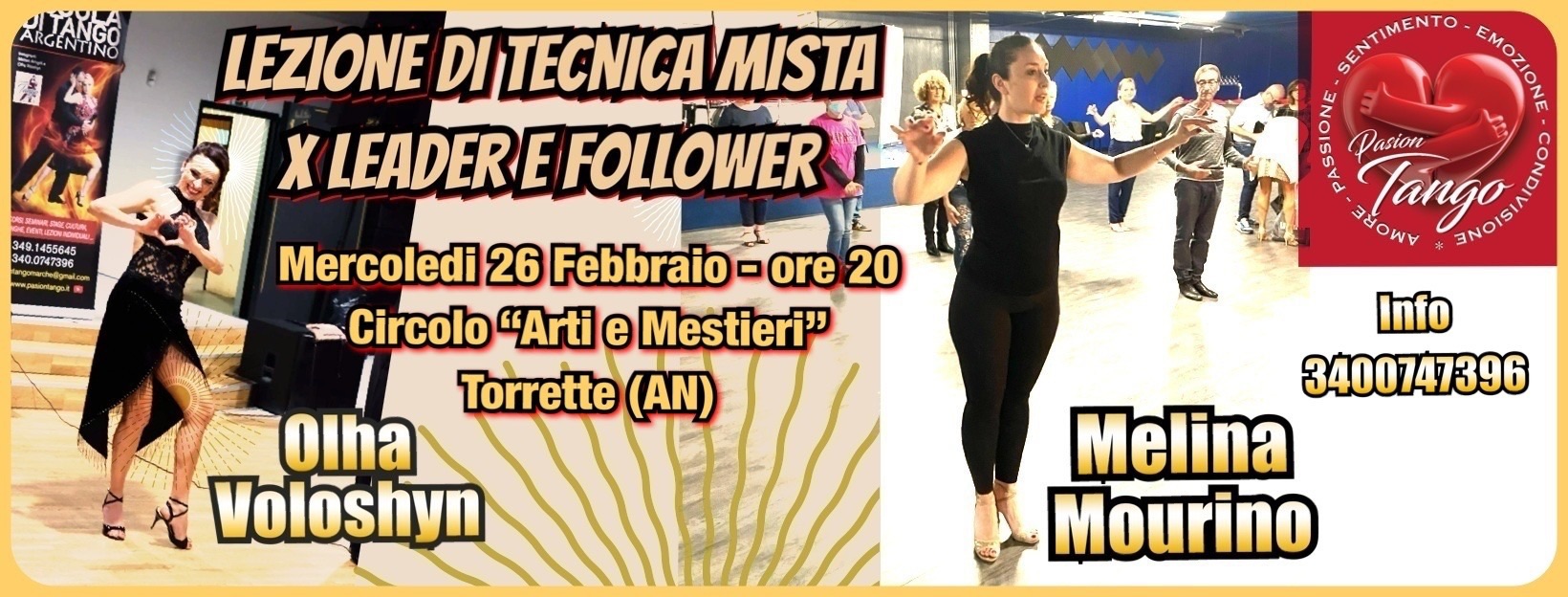 LEZIONE DI TECNICA MISTA X LEADER E FOLLOWER - Mercoledì 26 Febbraio ore 20 con Melina & Olha