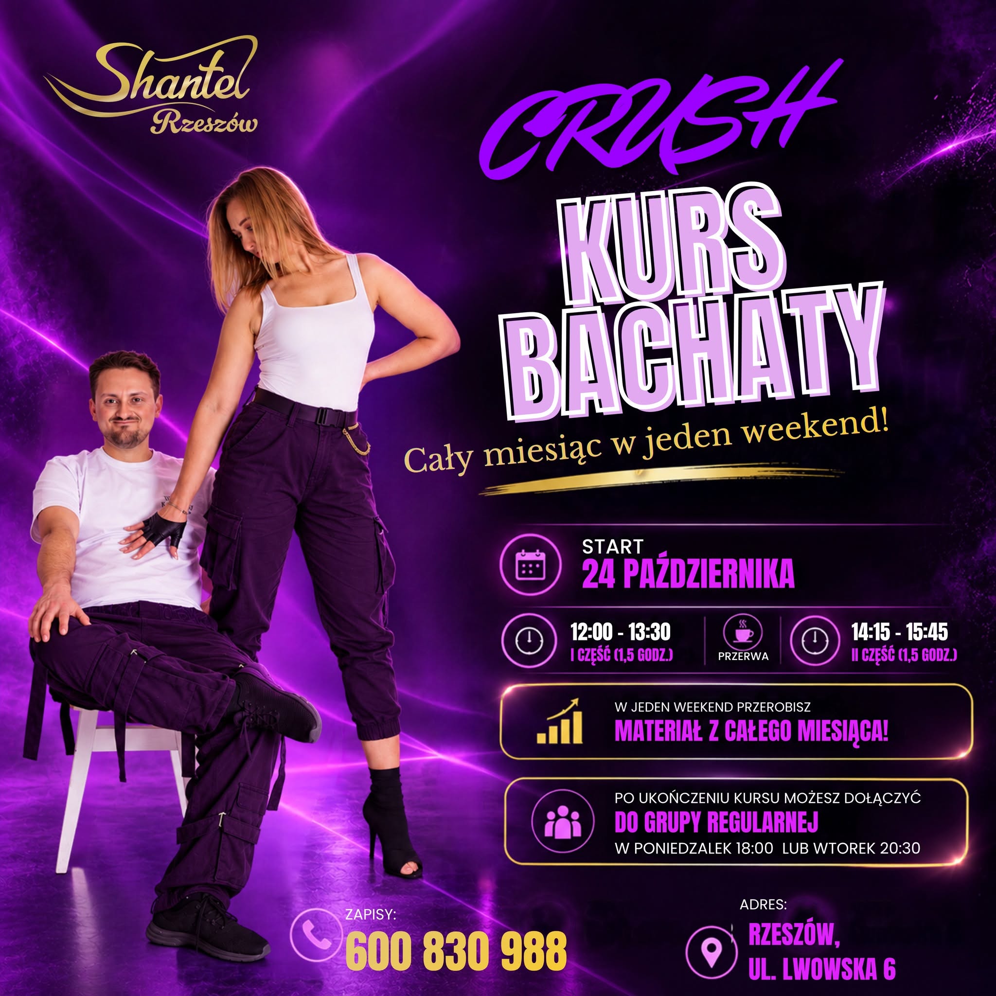 CRUSH KURS BACHATA od postaw 24.10 godz.12:00 SHANTEL RZESZÓW