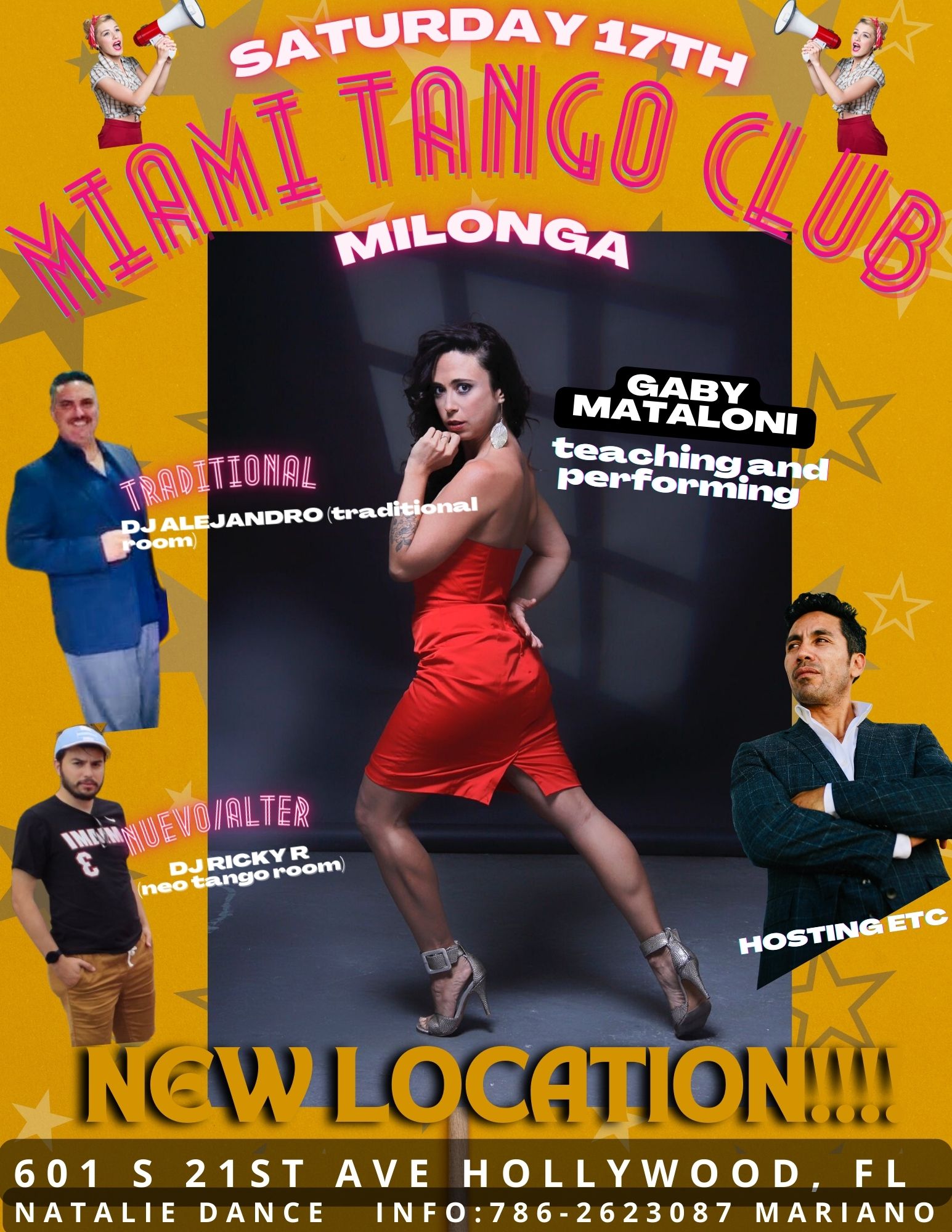 M.T.C. MILONGA NEW LOCATION with 2 DJs and GABY MATALONI teaching and performing!!