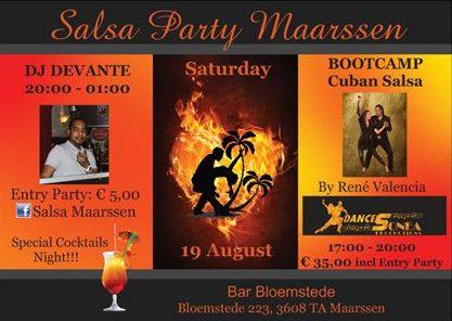 19 augustus Salsa Party Maarssen met Bootcamp Cubaanse Salsa!