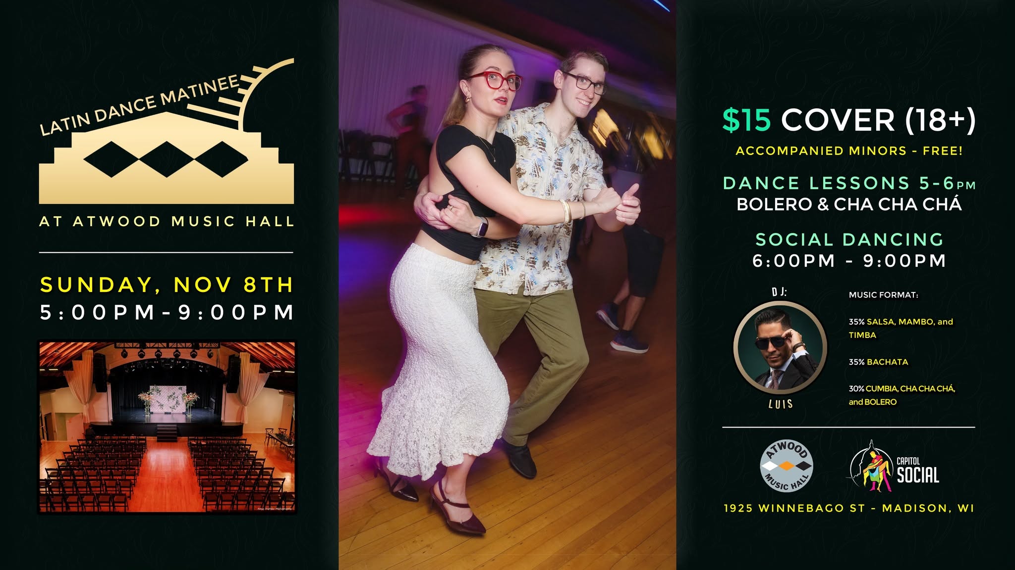 LATIN DANCE MATINEE at Atwood Music Hall (SUN. 11 08 26)