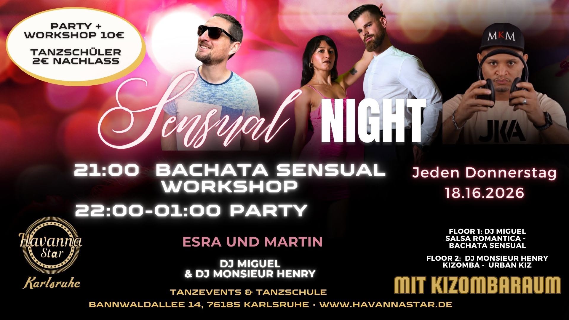Latinparty mit Bachata Sensual Workshop ⭐️Mit Kizombaraum⭐️