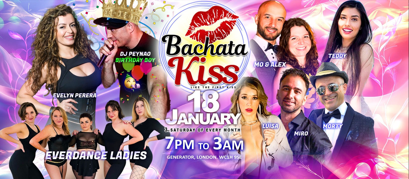 Bachata Kiss - January - Bachata classes and parties on the 3rd Saturday of every month in London