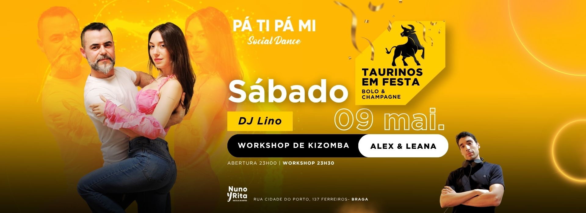 PÁ TI PÁ MI Social Dance TAURINOS EM FESTA! Workshop Kizomba@Alex&Leana 09 maio