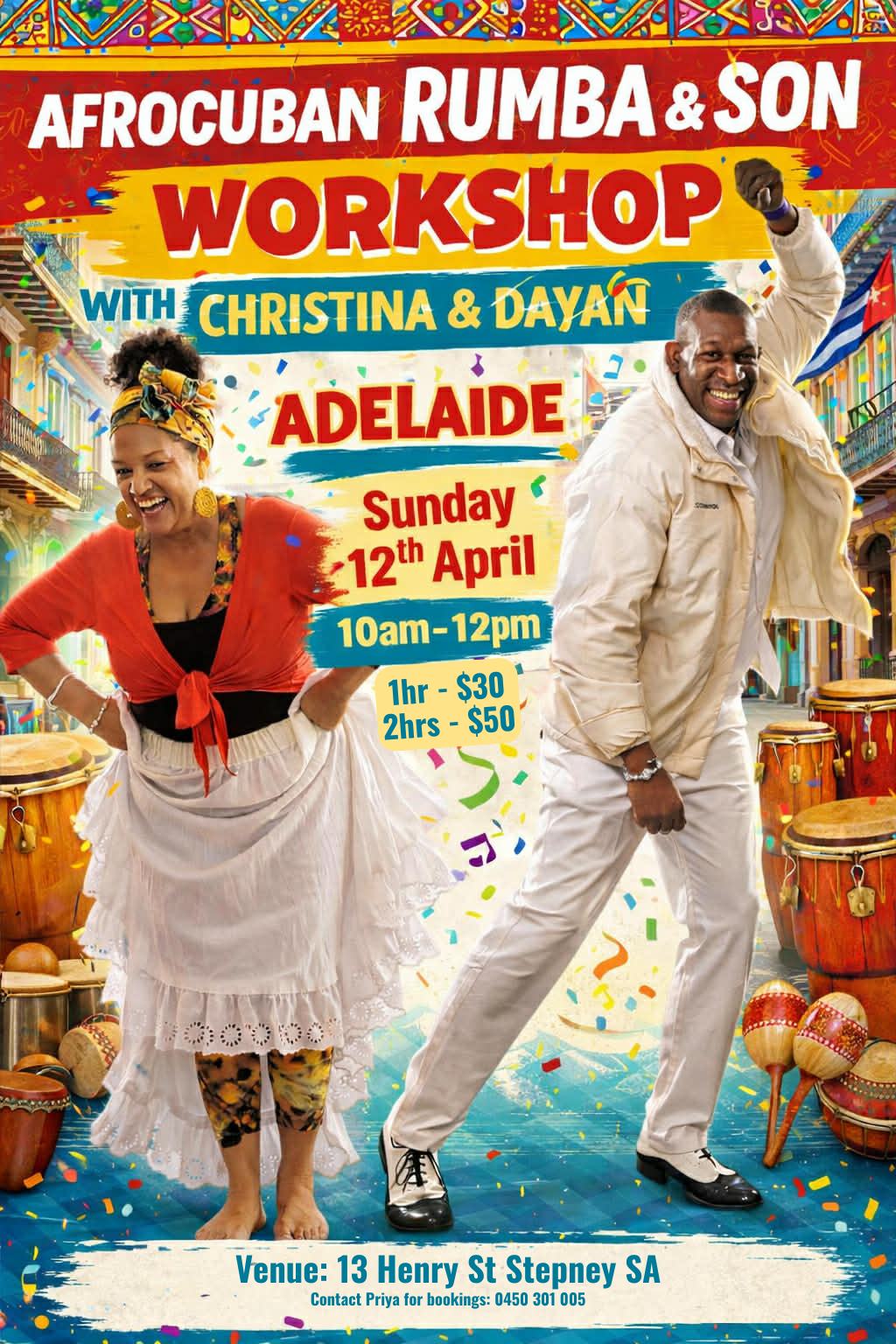 Afro-Cuban Dance Workshops Adelaide (Rumba & Son Cubano) With Christina Monneron & Dayan Sanchez