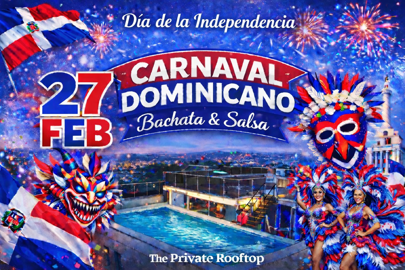 🎭Carnaval Dominicano ROOFTOP Bachata & Salsa 🌆🇩🇴