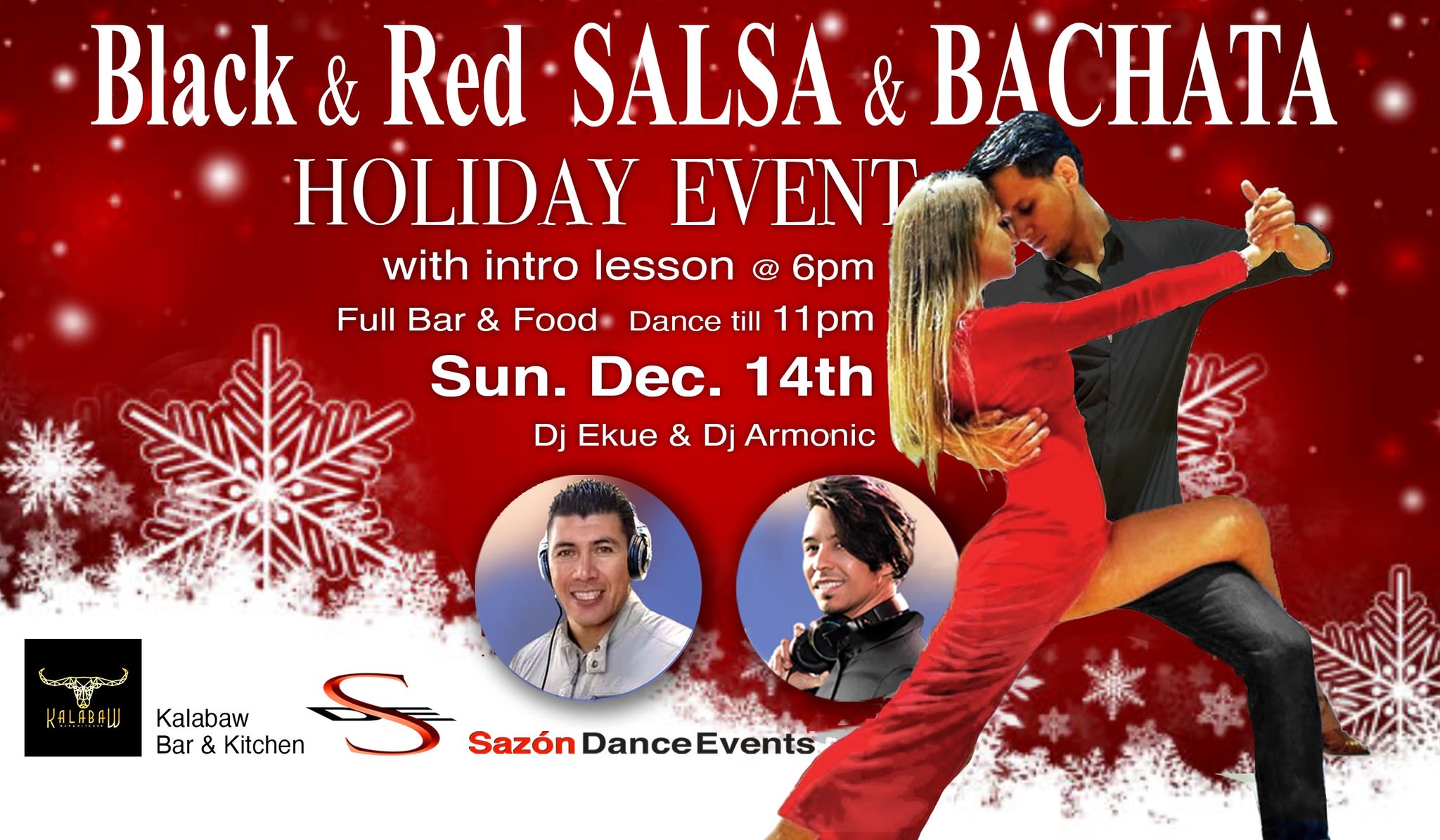 Black & Red Salsa & Bachata Holiday Dance Event w Intro Lesson