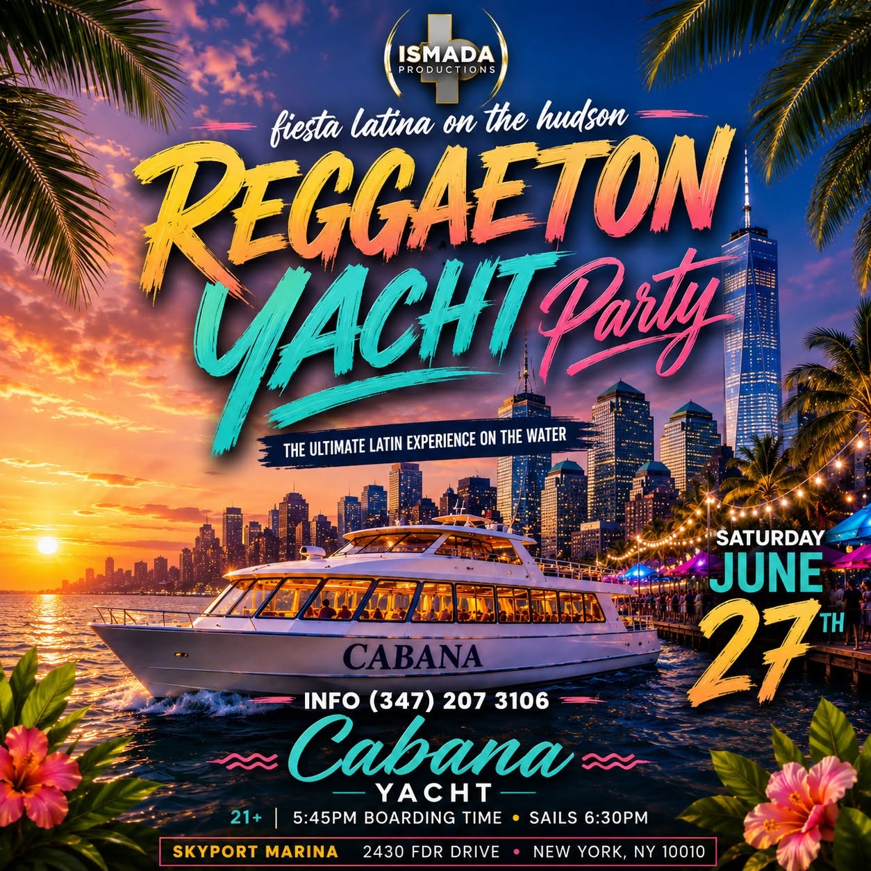Reggaeton Yacht Party NYC Fiesta Latina on the Hudson Cabana Yacht