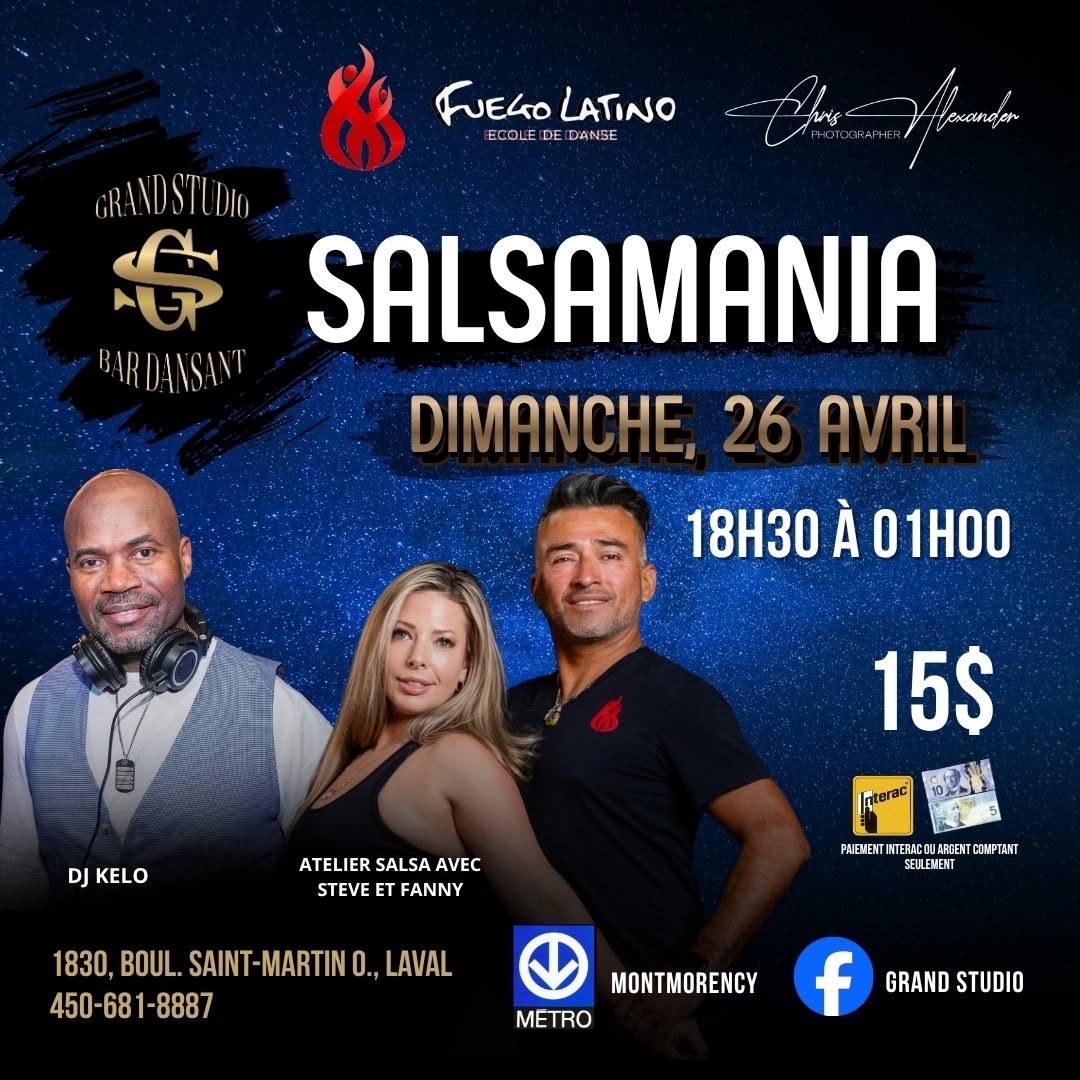 Danse Latine - Laval - SalsaMania - Dimanche 26 Avril