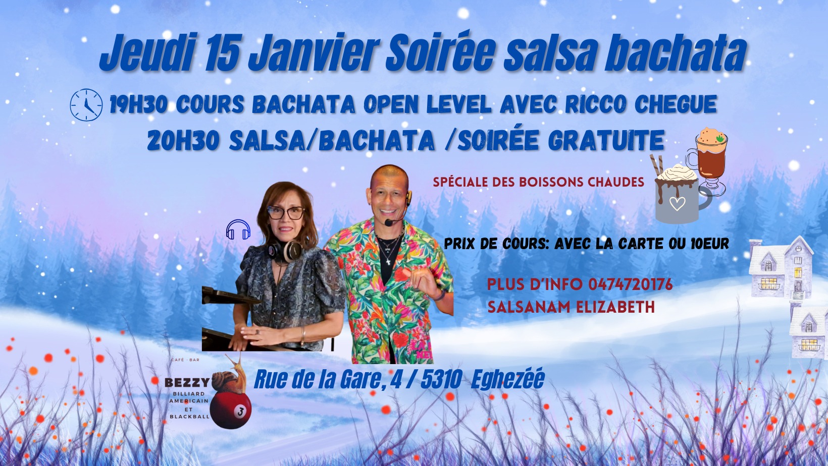 Jeudi 15 01 Soirée Cours bachata Open Level + soirée gratuite Bezzy billard- Eghezée