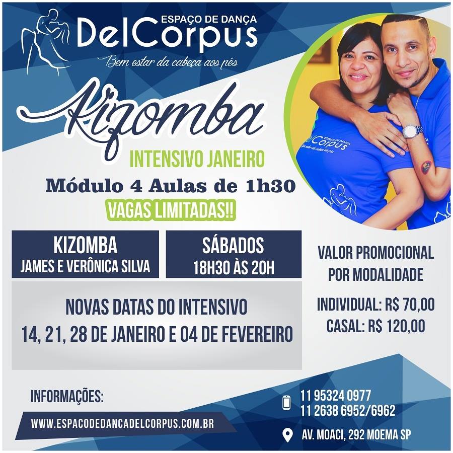 Intensivo de Kizomba em Janeiro 4 aulas de 90min (São Paulo)