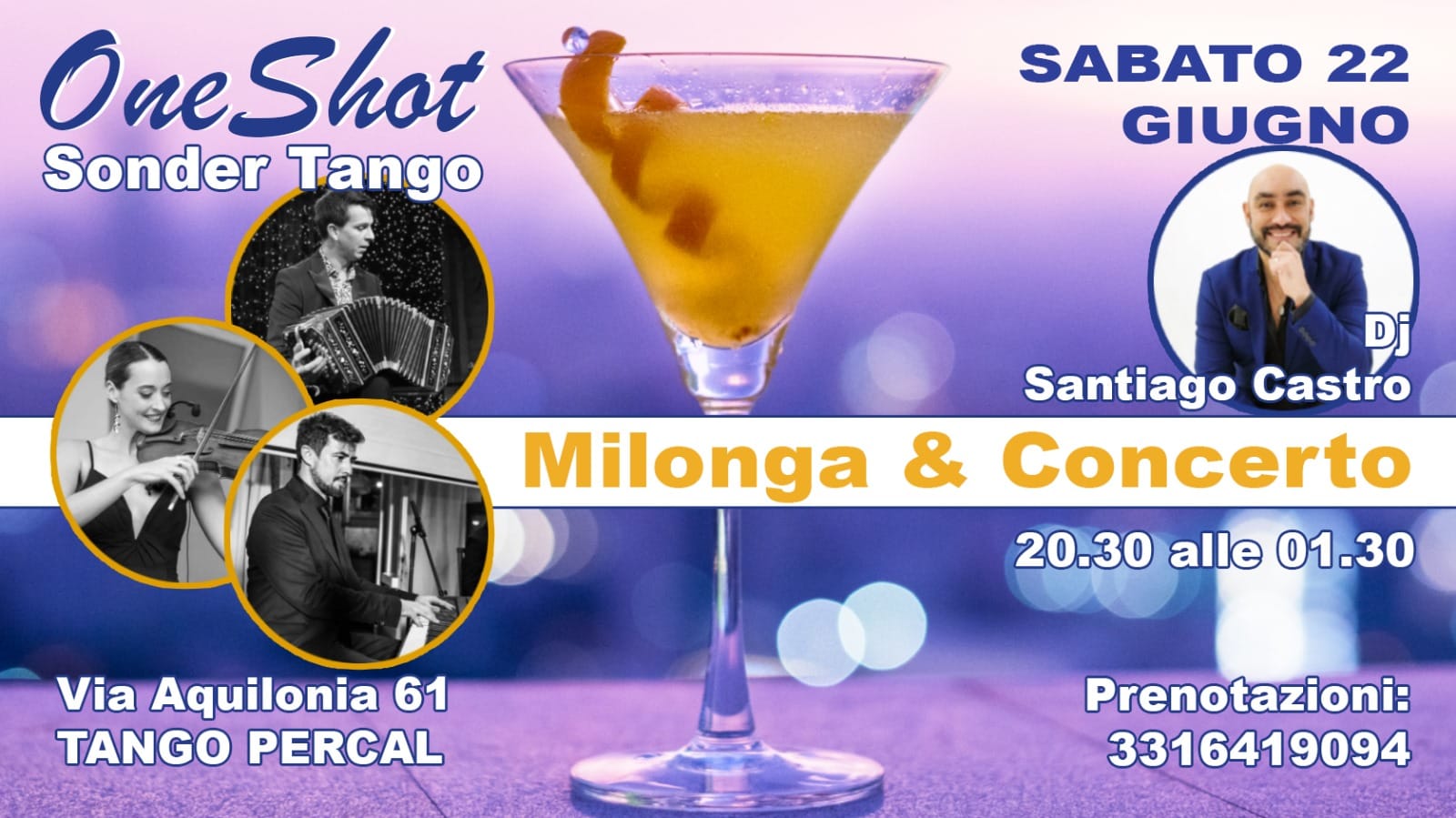 OneShot. Milonga, concerto dal vivo e aperitivo