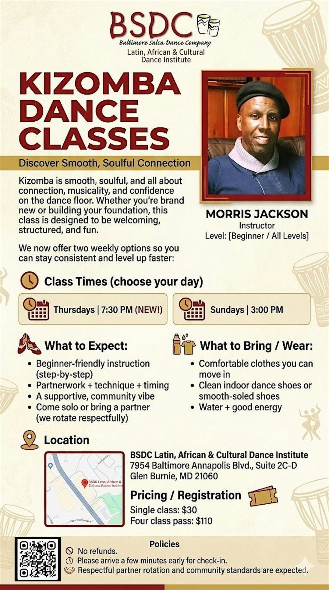 Kizomba Classes at BSDC (Thursdays 7:30 PM + Sundays 3:00 PM)
