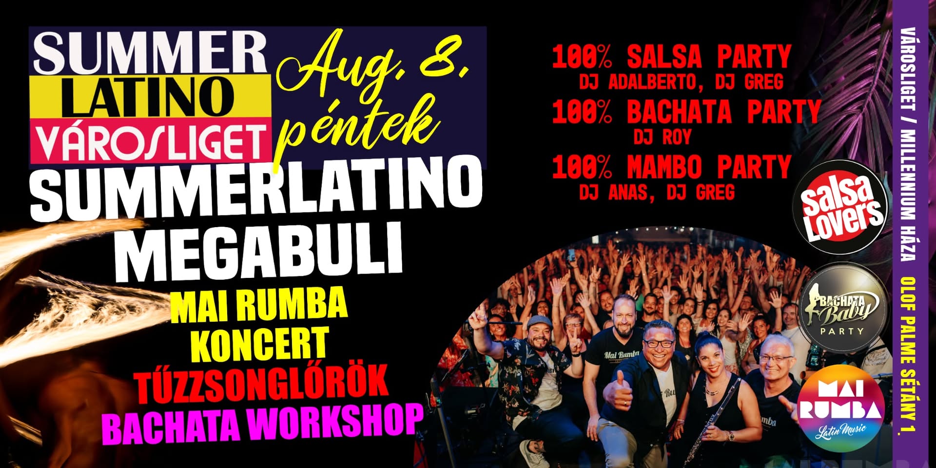 Summer Latino MEGAbuli! Salsa & Bachata & Mambo a Millennium Házban és a teraszon, workshop, élőzene