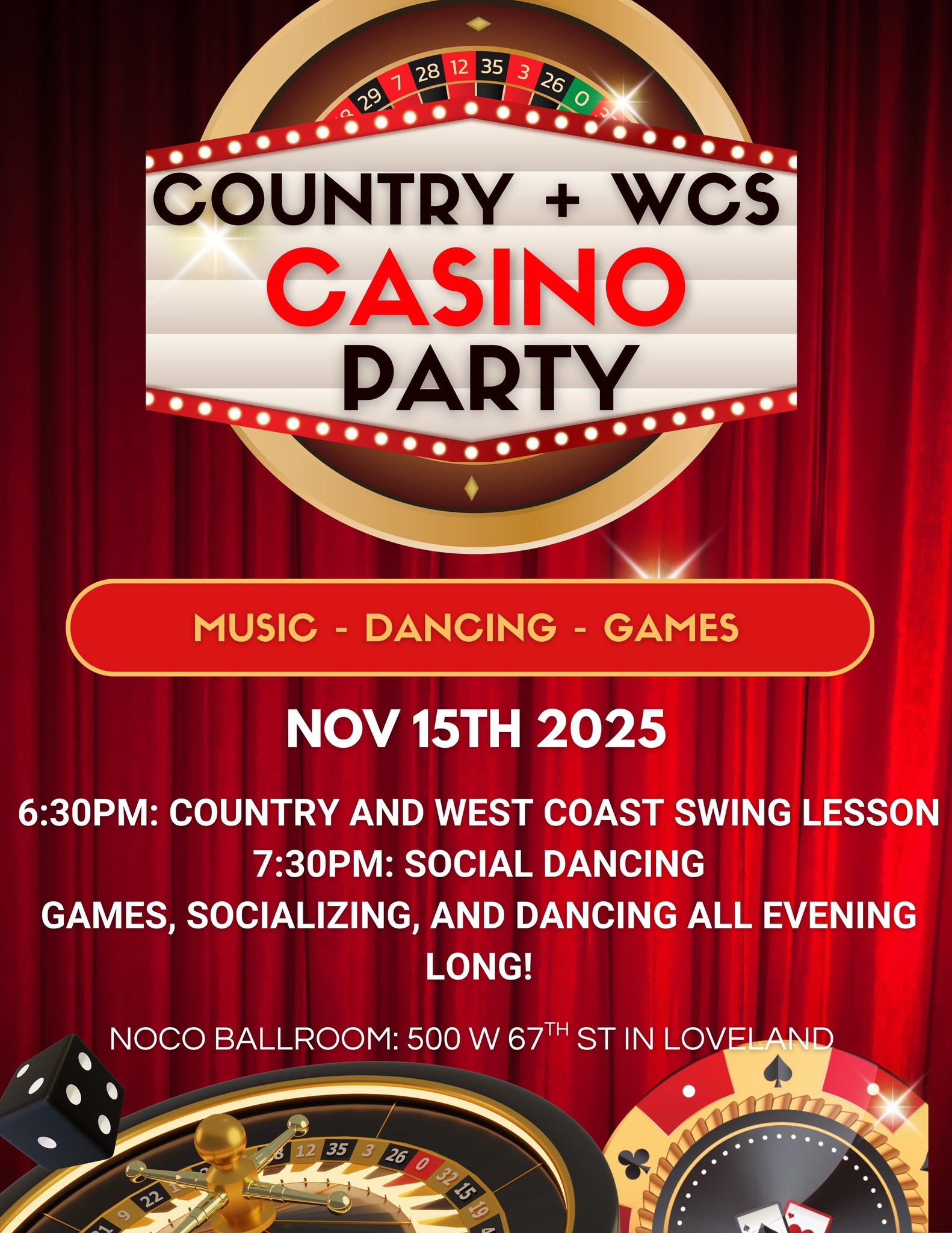 Country and West Coast Swing Social Dance - Casino Theme!