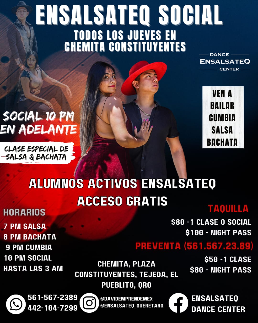 EnsalsateQ Social. Todos los Jueves. Ven a bailar Cumbia Salsa y Bachata toda la noche