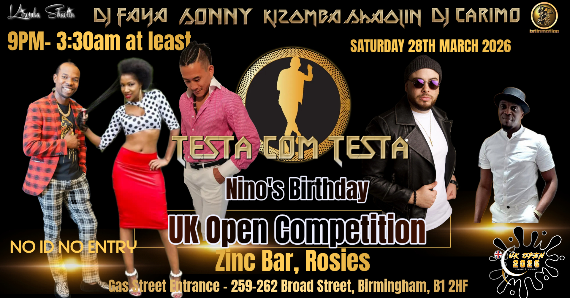 ★TestaComTesta★SAT 28th March 2026★Zinc Bar★DJ Carimo★Kizomba Shaolin★Sonny★DJFaya★UK Open Kiz Comp