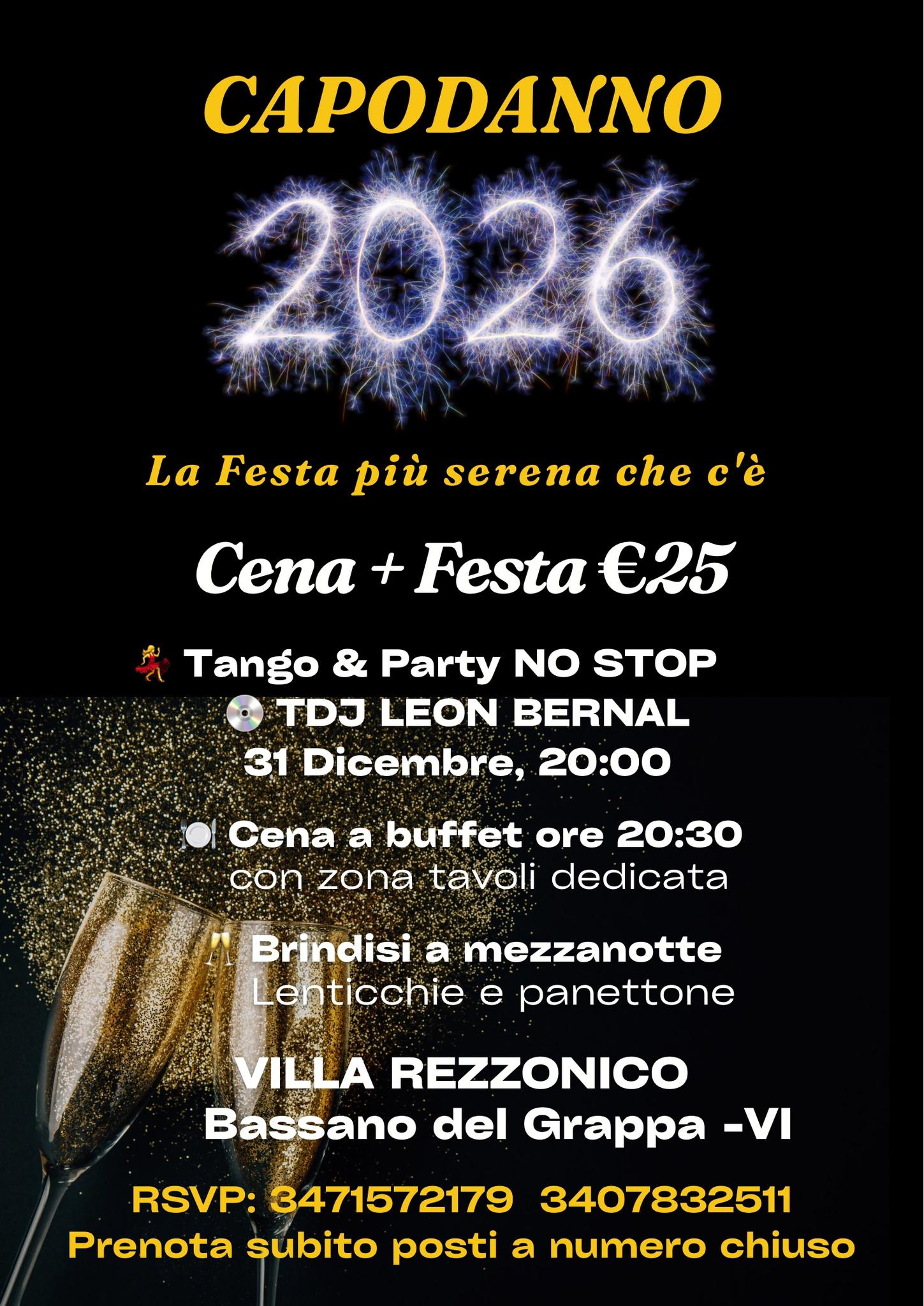 CAPODANNO 2026 €25 LA FESTA PIÙ SERENA CHE C’È. TDJ LEON BERNAL