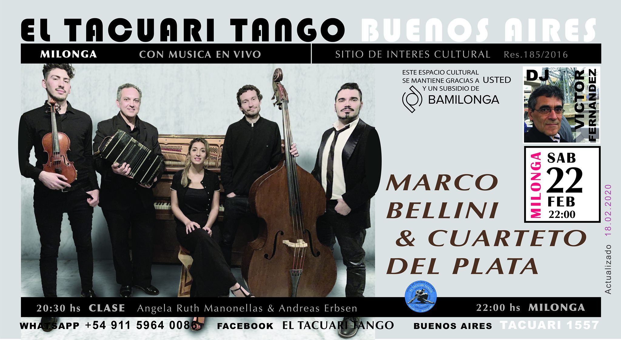 Sábado de milonga + Marco Bellini y el Cuarteto del Plata