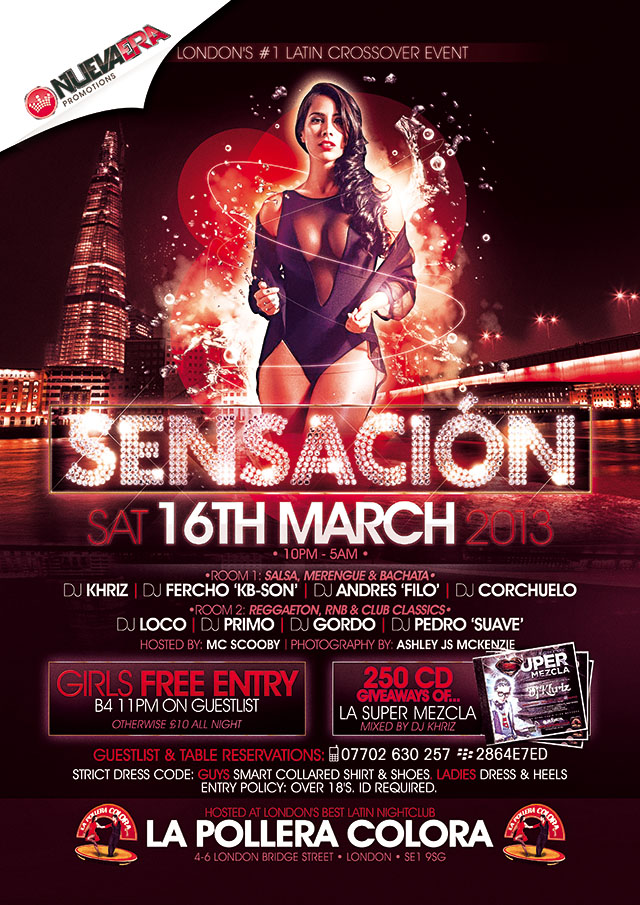 SENSACIÓN - London's #1 Latin Crossover Party - Saturday 16 March @ La Pollera Colora