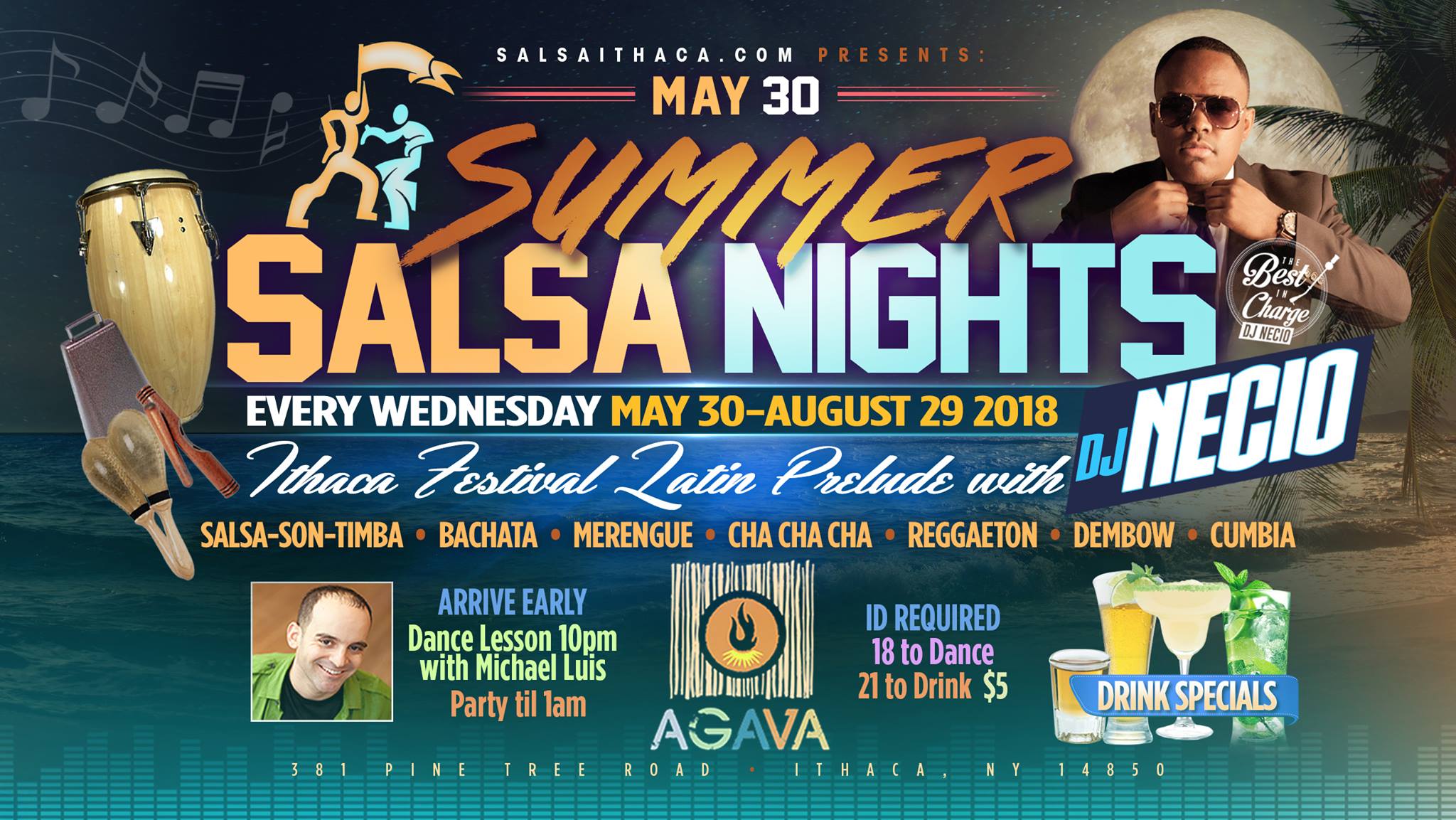 SALSA NIGHT AGAVA Pre-Ithaca Festival Latin Party with DJ Necio