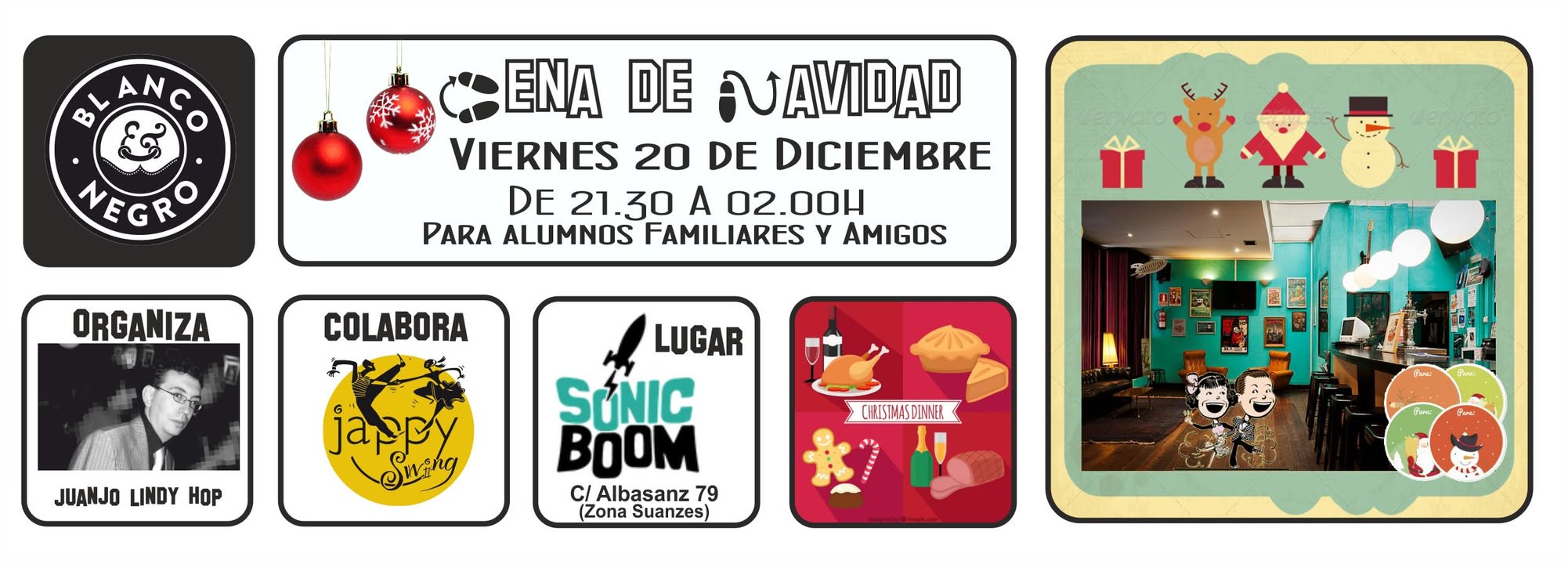 Cena de Navidad de Alumnos, Family y Amigos de Blanco y Negro.