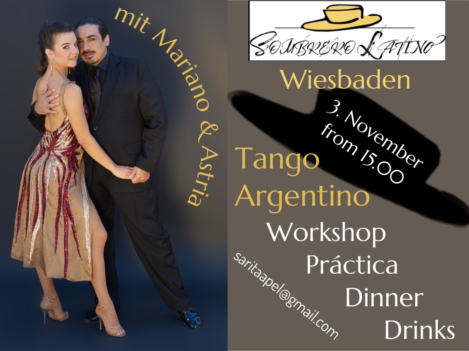 Tango Argentino Workshop, Práctica, Dinner, Drinks with Mariano & Astria