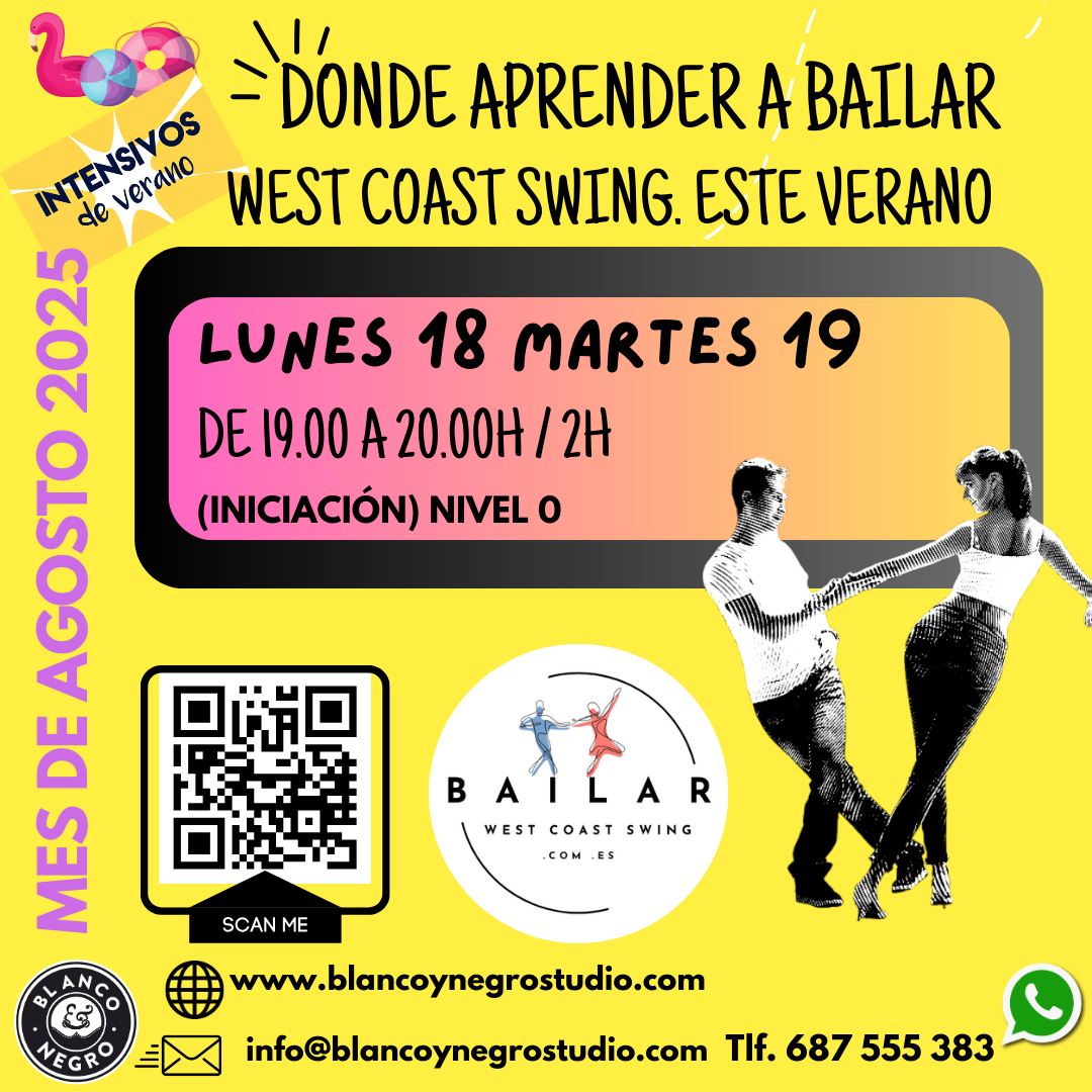 Intensivo de Verano AGOSTO de West Coast Swing (Iniciación). VeraWest 2025.