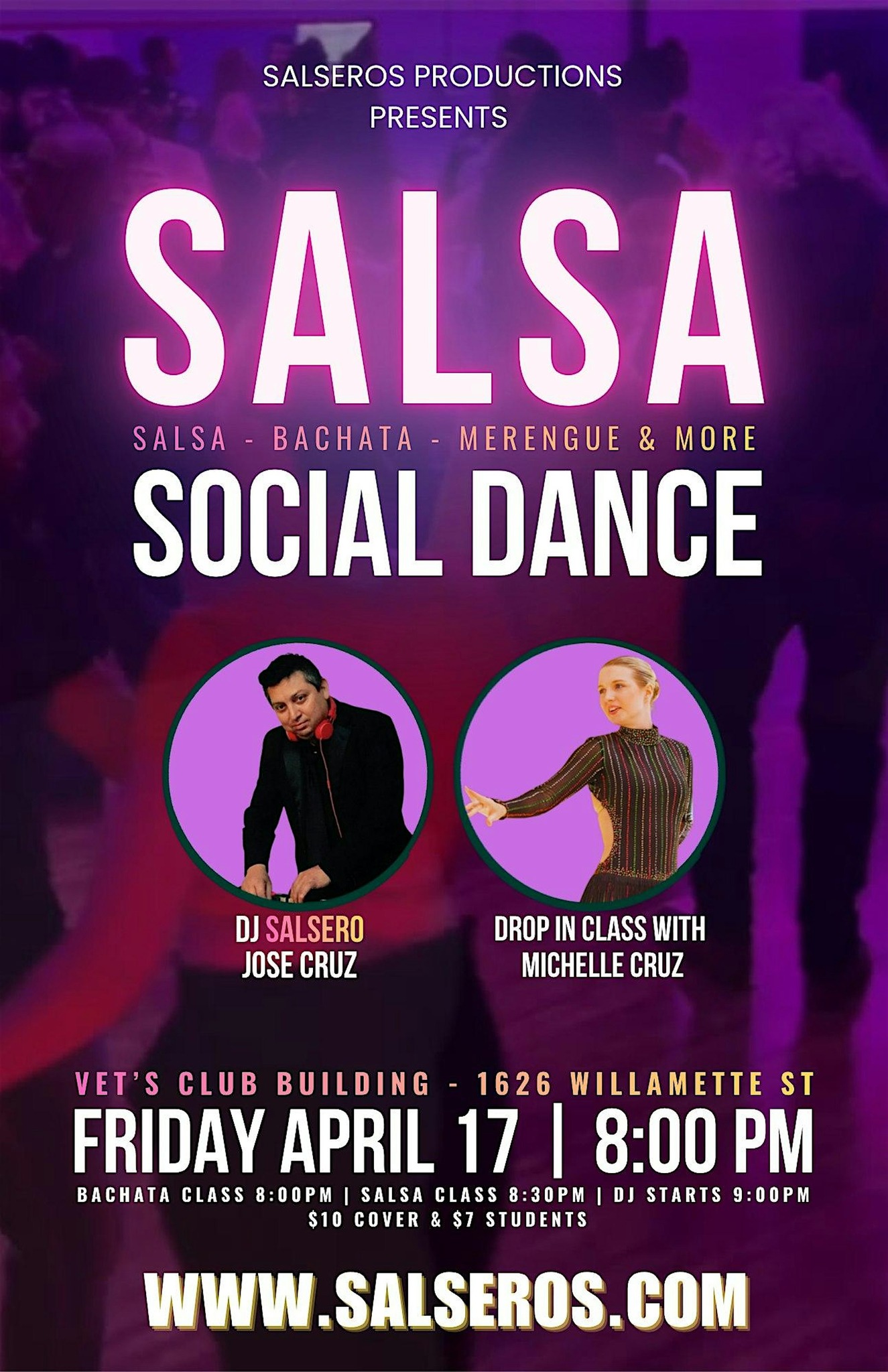 Salsa & Bachata Social and Drop-in class, Now Starting at 8pm!