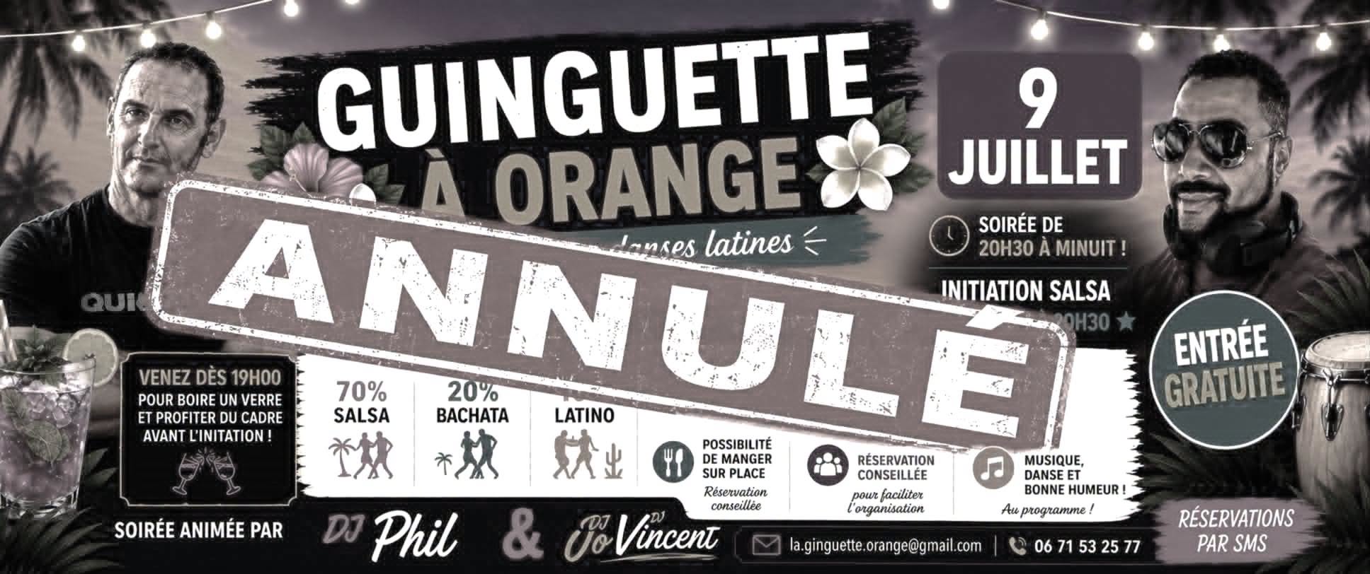 ANNULATION DE LA SOIRÉE SBK A LA GUINGUETTE D'ORANGE - JEUDI 9 JUILLET 2026