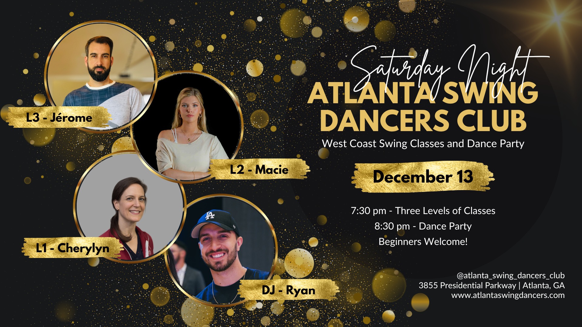 ASDC West Coast Swing Classes and Dance Party Saturday December 13
