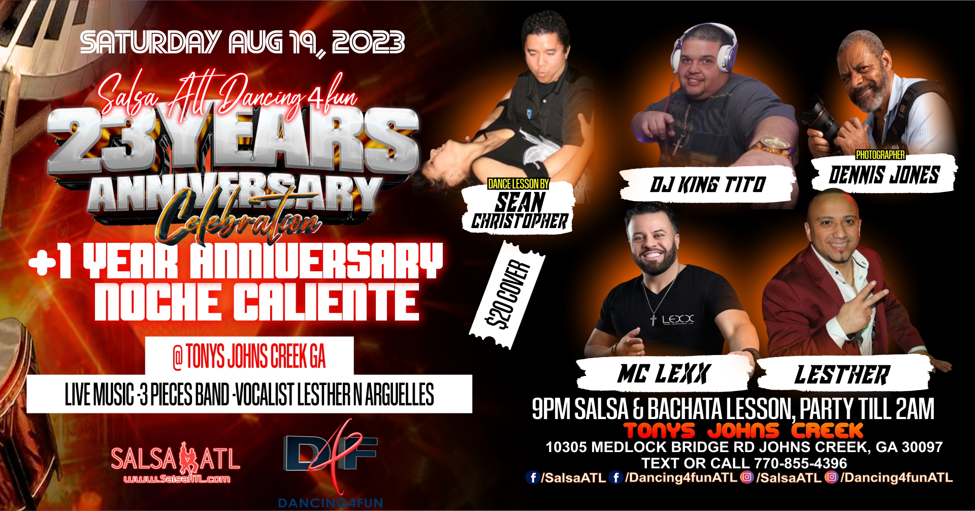 23 yr Salsa ATL D4F Anniversary Celebration - Live Music - 3 piece Band w Vocalist Arguelles