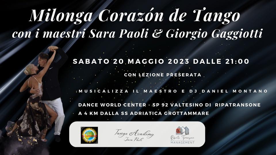 Milonga Corazón de Tango con i maestri Sara Paoli & Giorgio Gaggiotti Sabato 20 Maggio 2023