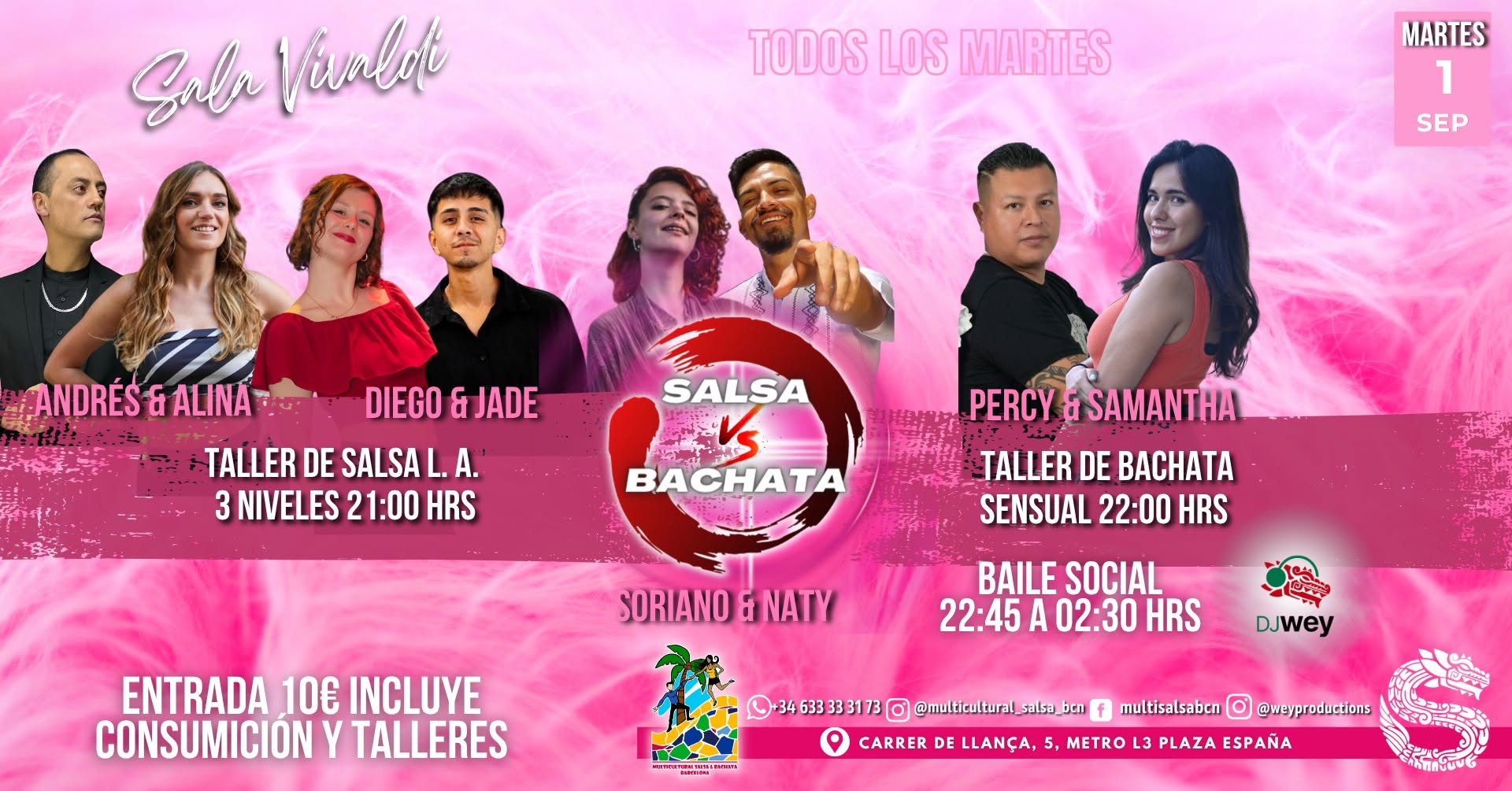 SALSA VS BACHATA: TALLERES DE SALSA L.A. Y BACHATA SENSUAL+ SOCIAL EN SALA VIVALDI