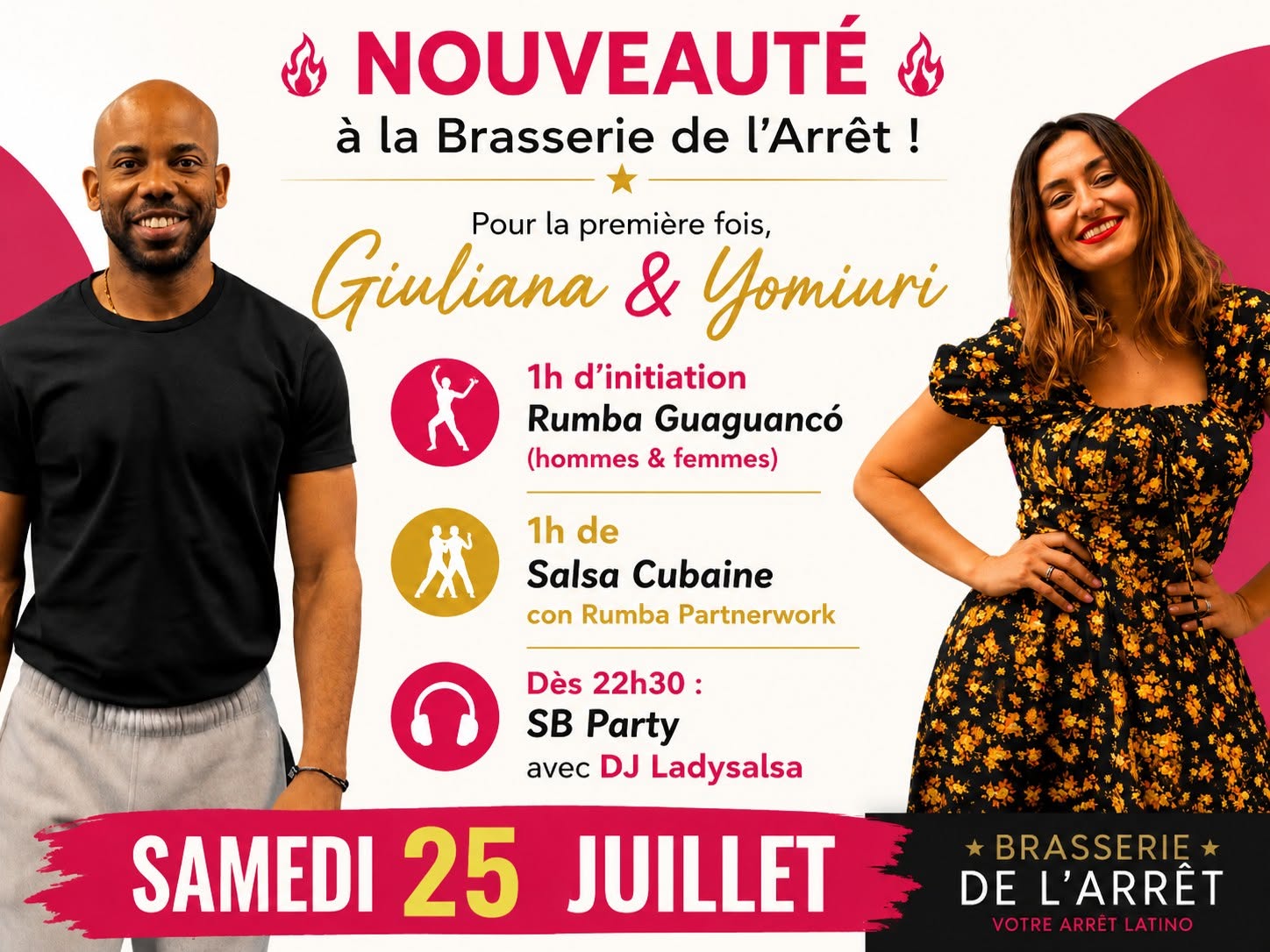 Pour la première fois, Giuliana & Yomiuri 2h de cours soirée salsa cubaine et bachata DJ Ladysalsa