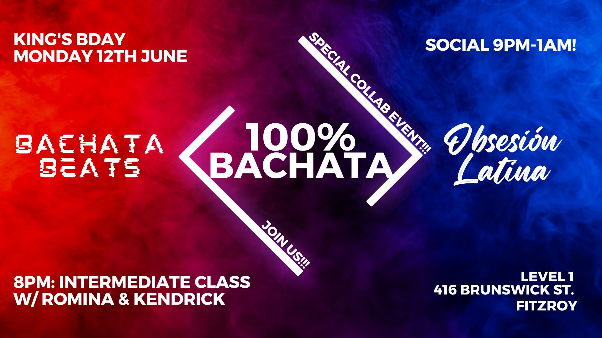 100% BACHATA King's Bday Monday 12th June