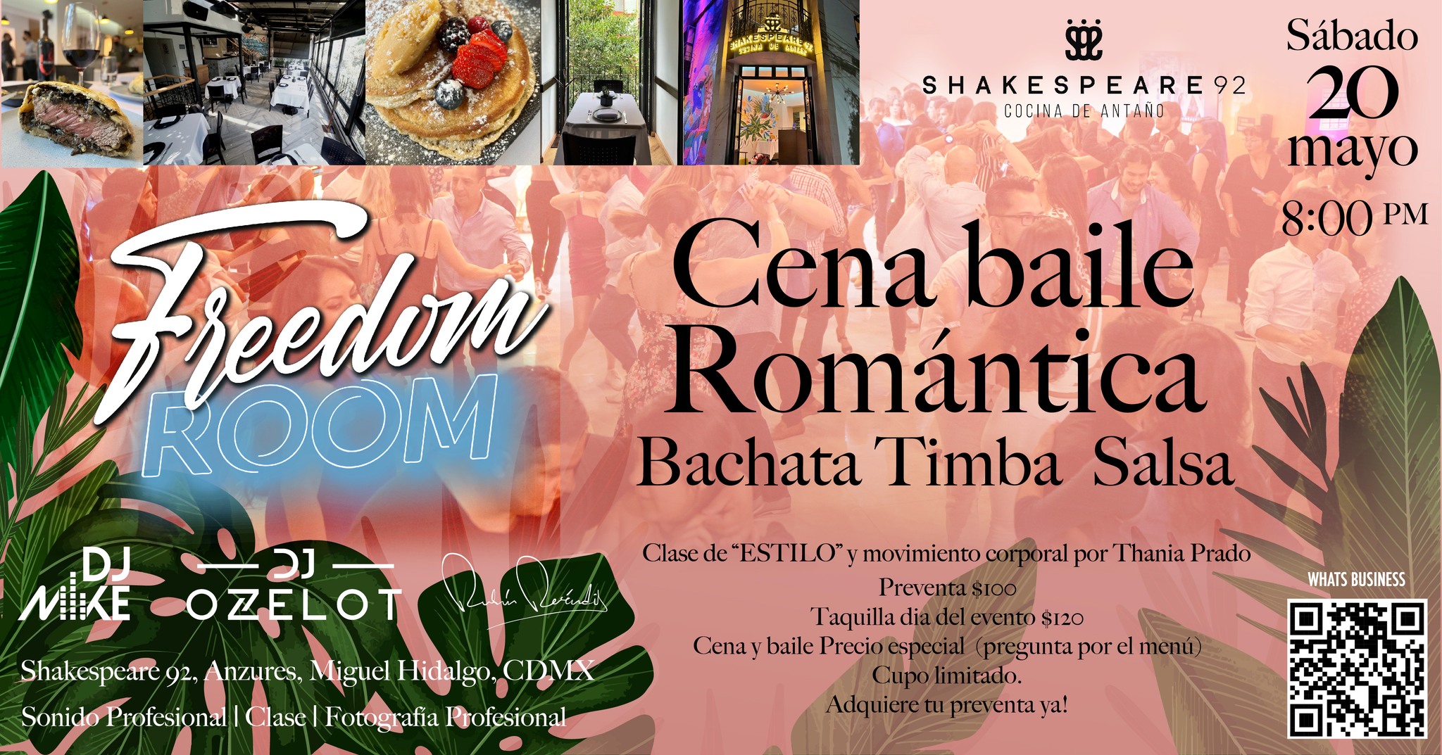 Cena baile Romántica! Freedom Room VIP