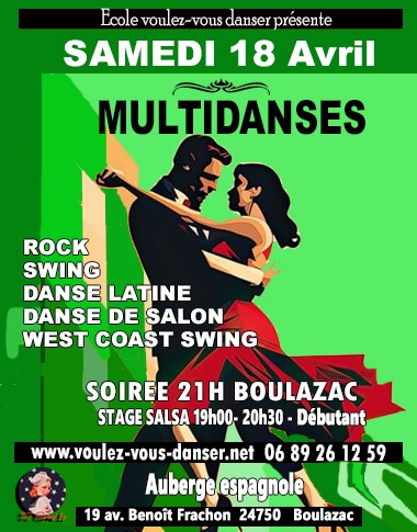 Soirée dansante : Multidanses + Stage de Salsa avant soirée