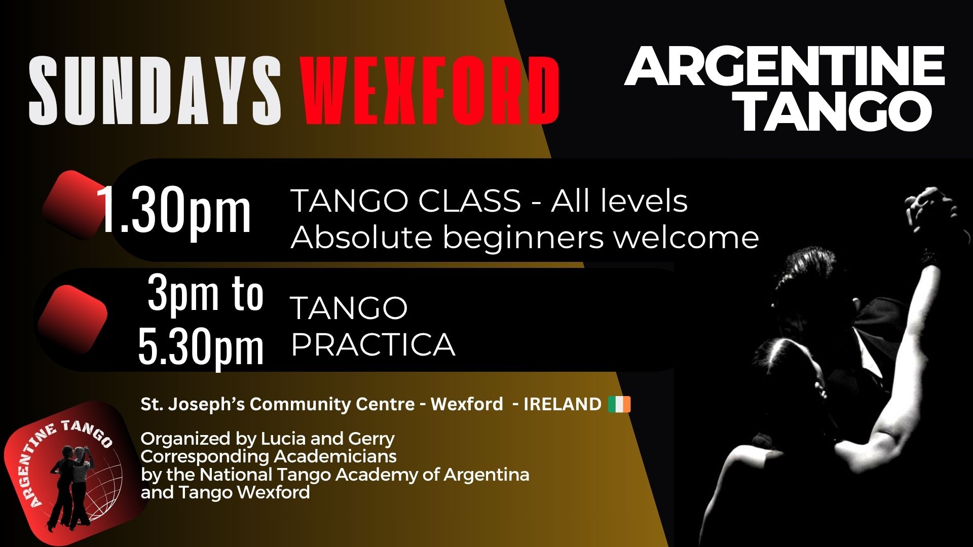 Argentine Tango class and Social Tango dance - Sundays in Wexford -