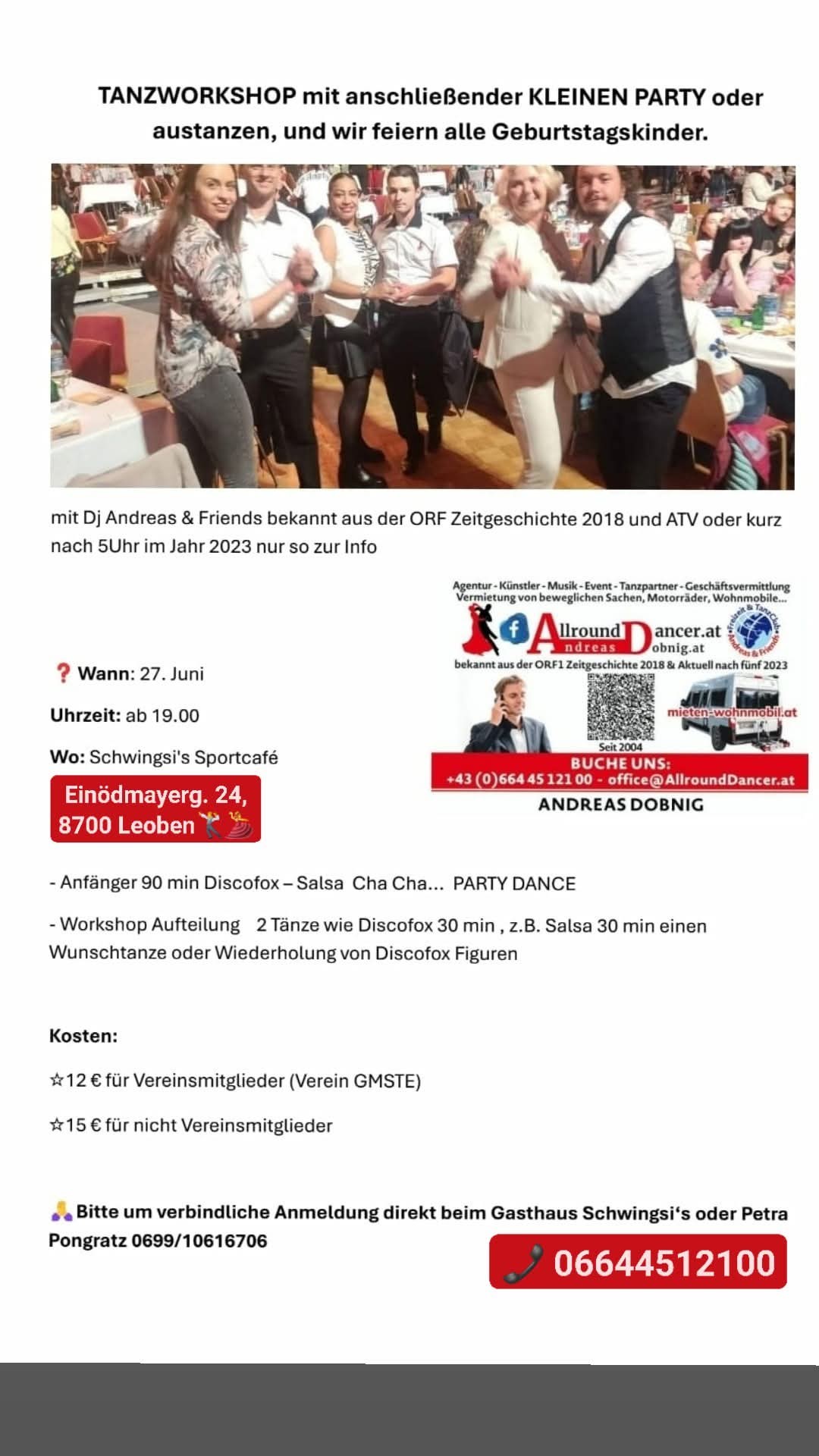 LEOBEN Tanzen Discofox Bis Salsa Tanzparty Workshop Tanzabend