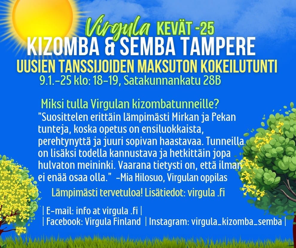 Virgulan kizomban kokeilutunti Tampereella 9.1.-25