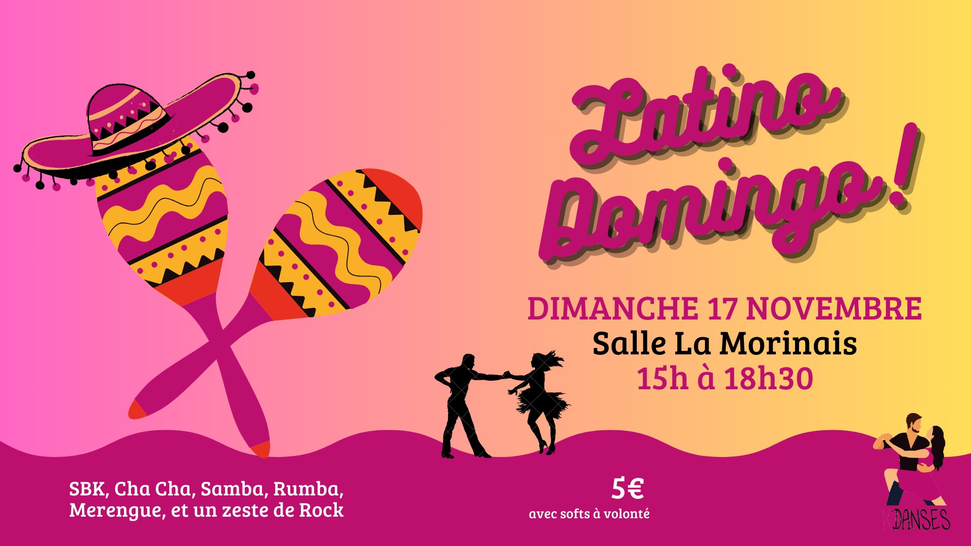 K'Danses Domingo Latino Dim 17 11 15h à 18h30 Les Ateliers de la Morinais 5€ avec softs